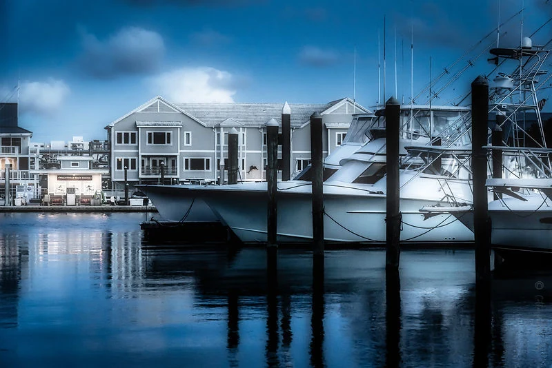 Boats moored at Wrightsville Beach Marina.